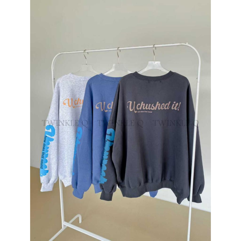 🎀TwinkleQ韓國代購BUY好物-預購✈️正韓🇰🇷 大學t 愛心 正反字母印花 刷毛 寬鬆 落肩 長袖上衣 大學踢-細節圖6