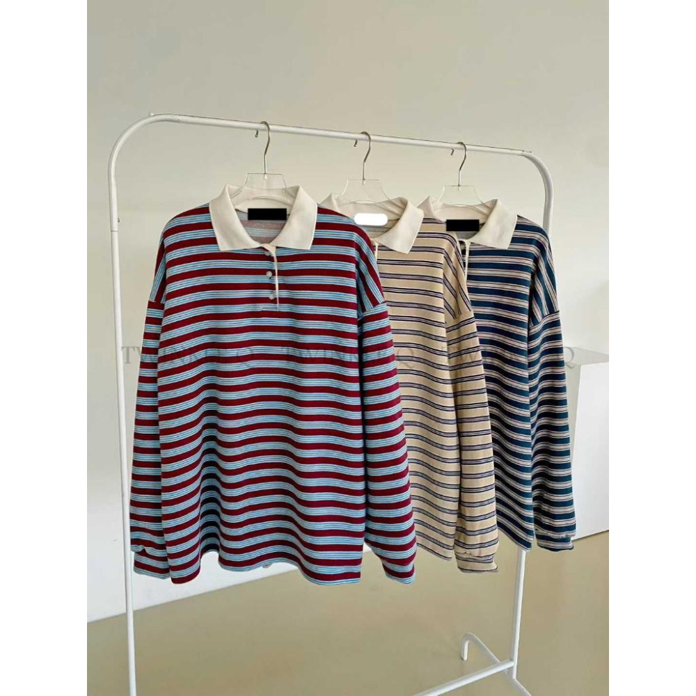 🎀TwinkleQ韓國代購BUY好物-預購✈️正韓🇰🇷 長袖t恤 條紋 撞色 長袖polo衫 寬鬆 休閒 長t-細節圖6