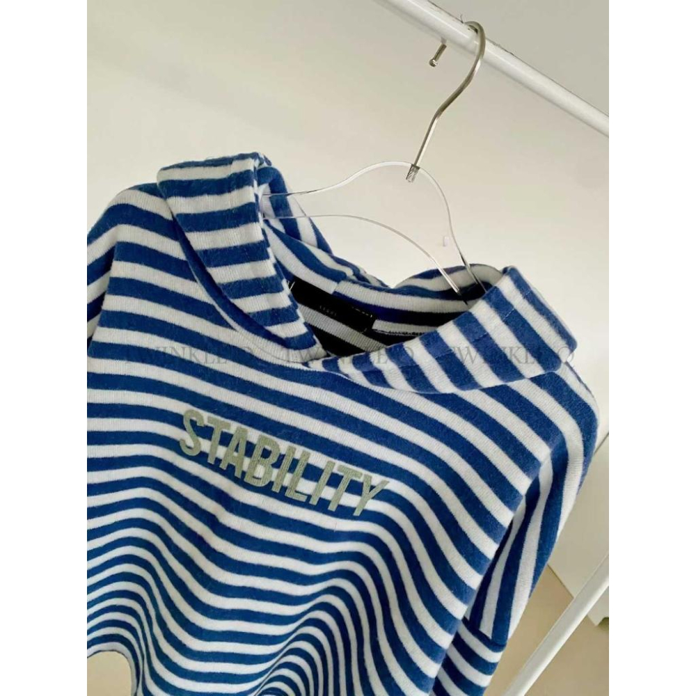 🎀TwinkleQ韓國代購BUY好物-預購✈️正韓🇰🇷 針織連帽t恤 條紋 字母 短版連帽上衣 連帽衫 針織上衣-細節圖3