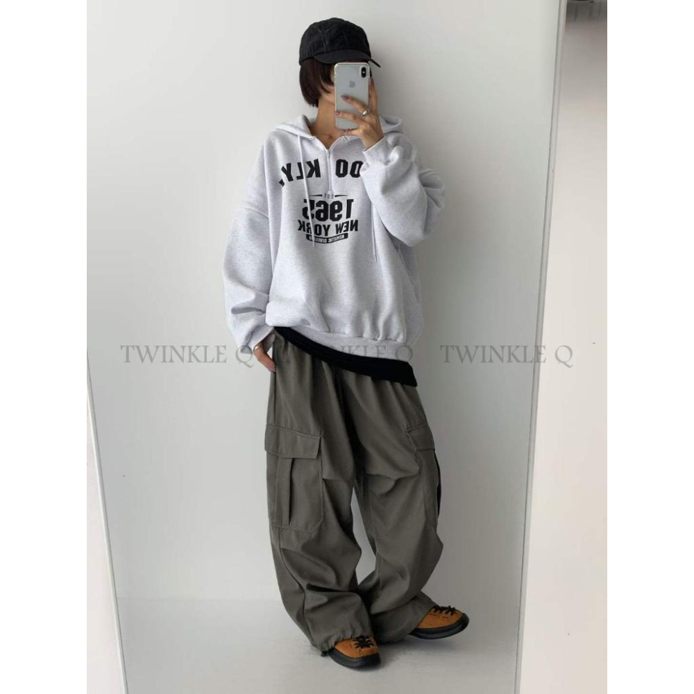 🎀TwinkleQ韓國代購BUY好物-預購✈️正韓🇰🇷 半拉鍊連帽t恤 字母印花 寬鬆 落肩 長袖上衣 連帽上衣 帽t-細節圖2