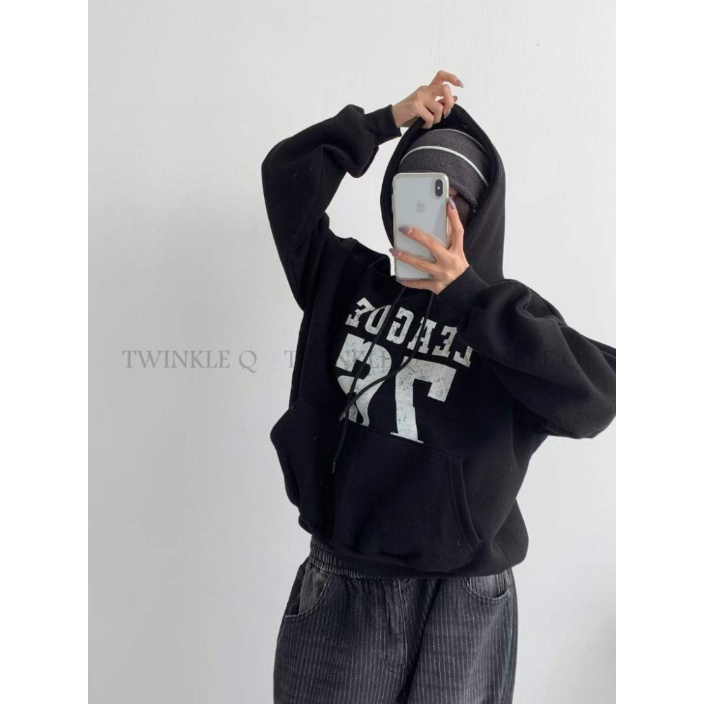 🎀TwinkleQ韓國代購BUY好物-預購✈️正韓🇰🇷 連帽t恤 字母 76印花 長袖上衣 連帽上衣 連帽衫 帽t-細節圖5