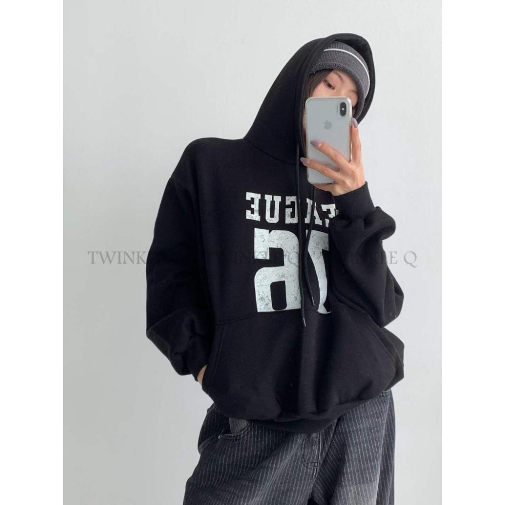 🎀TwinkleQ韓國代購BUY好物-預購✈️正韓🇰🇷 連帽t恤 字母 76印花 長袖上衣 連帽上衣 連帽衫 帽t-細節圖7