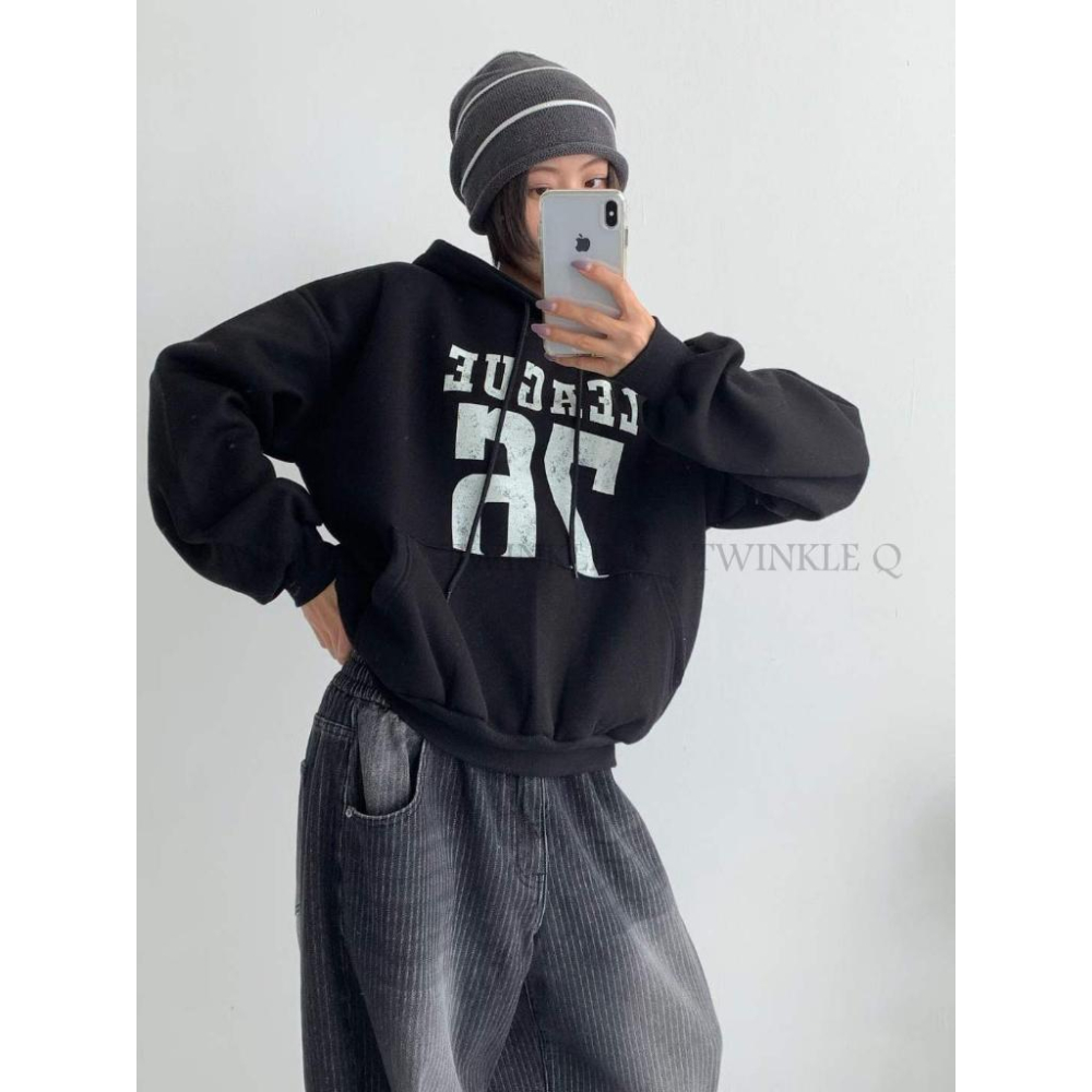 🎀TwinkleQ韓國代購BUY好物-預購✈️正韓🇰🇷 連帽t恤 字母 76印花 長袖上衣 連帽上衣 連帽衫 帽t-細節圖8