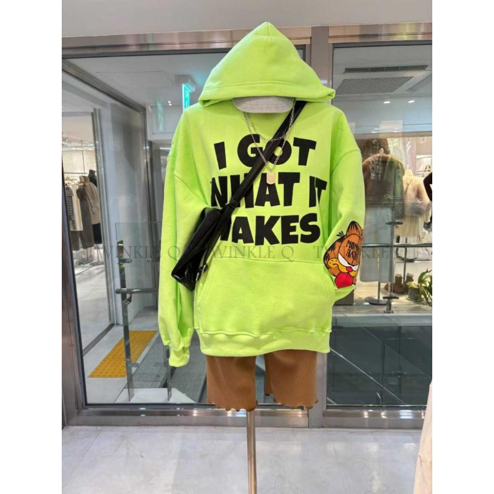 🎀TwinkleQ韓國代購BUY好物-預購✈️正韓🇰🇷 連帽t恤 字母印花 加菲貓 休閒上衣 連帽上衣 帽t-細節圖2