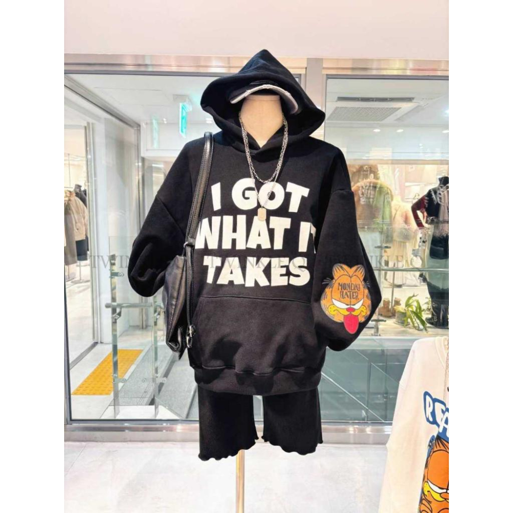 🎀TwinkleQ韓國代購BUY好物-預購✈️正韓🇰🇷 連帽t恤 字母印花 加菲貓 休閒上衣 連帽上衣 帽t-細節圖3