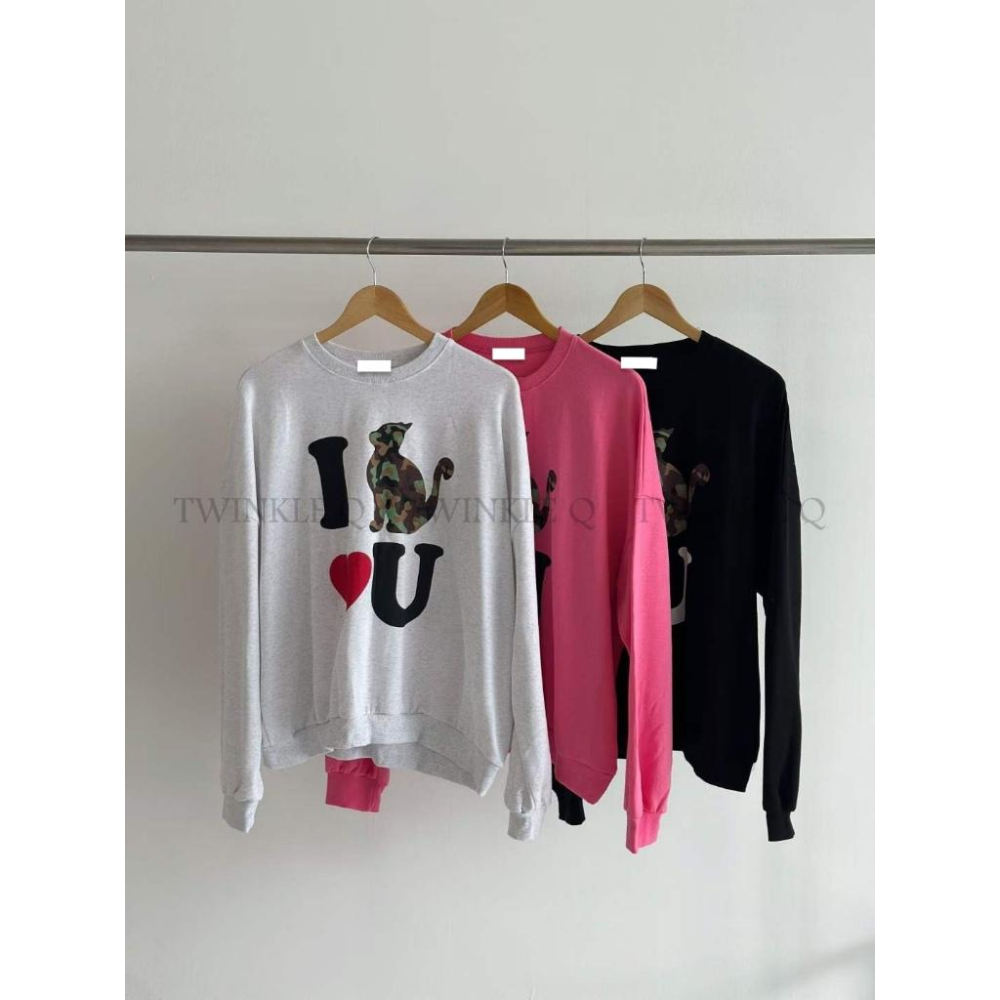 🎀TwinkleQ韓國代購BUY好物-預購✈️正韓🇰🇷 大學t 迷彩貓咪 字母 愛心 休閒上衣 寬鬆 長袖上衣 大學踢-細節圖8
