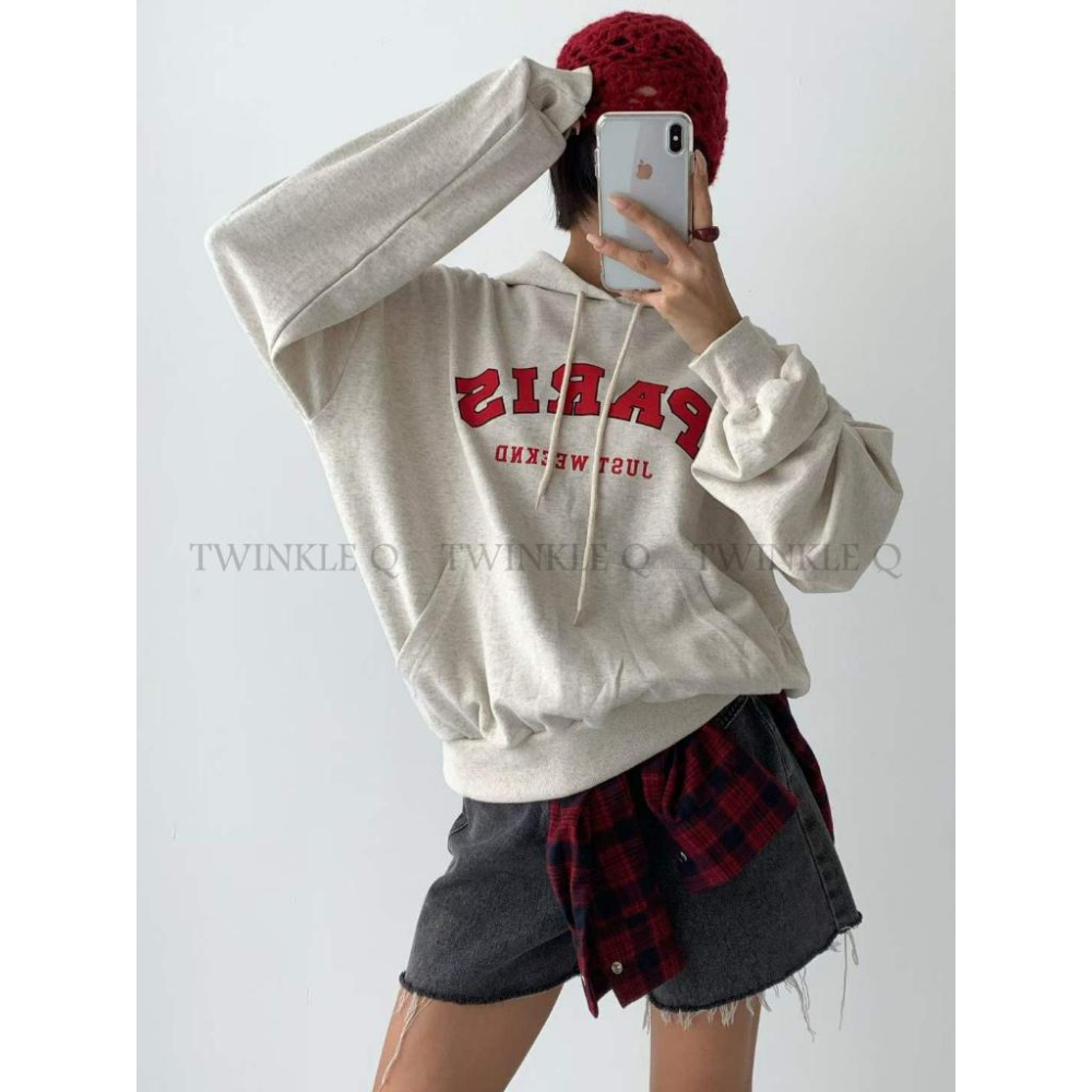 🎀TwinkleQ韓國代購BUY好物-預購✈️正韓🇰🇷 連帽t恤 字母 口袋 連帽上衣 寬鬆t恤 休閒 帽t-細節圖3