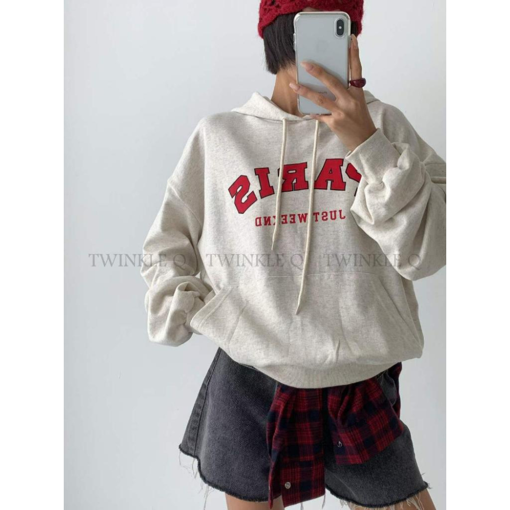 🎀TwinkleQ韓國代購BUY好物-預購✈️正韓🇰🇷 連帽t恤 字母 口袋 連帽上衣 寬鬆t恤 休閒 帽t-細節圖4