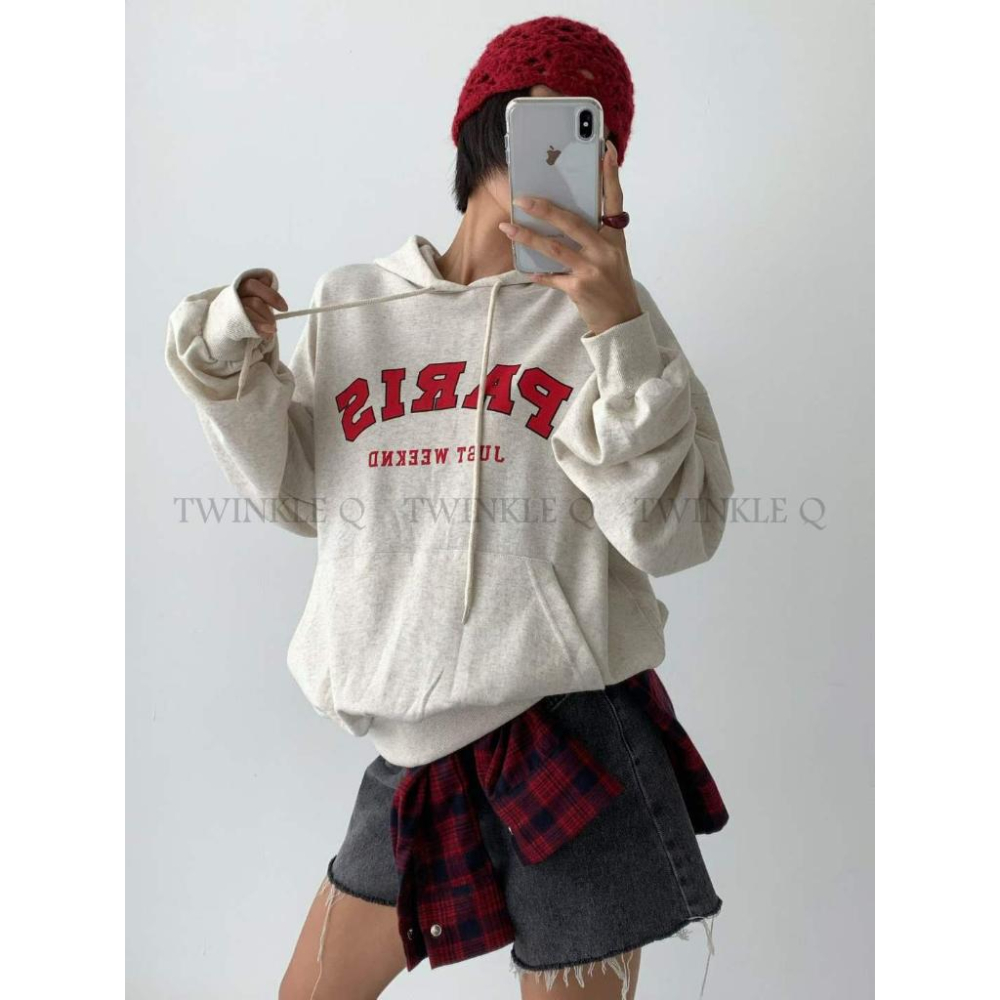 🎀TwinkleQ韓國代購BUY好物-預購✈️正韓🇰🇷 連帽t恤 字母 口袋 連帽上衣 寬鬆t恤 休閒 帽t-細節圖5