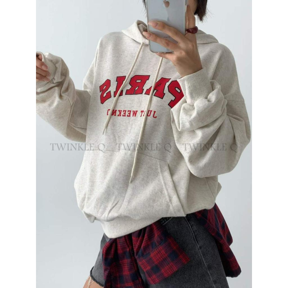 🎀TwinkleQ韓國代購BUY好物-預購✈️正韓🇰🇷 連帽t恤 字母 口袋 連帽上衣 寬鬆t恤 休閒 帽t-細節圖6