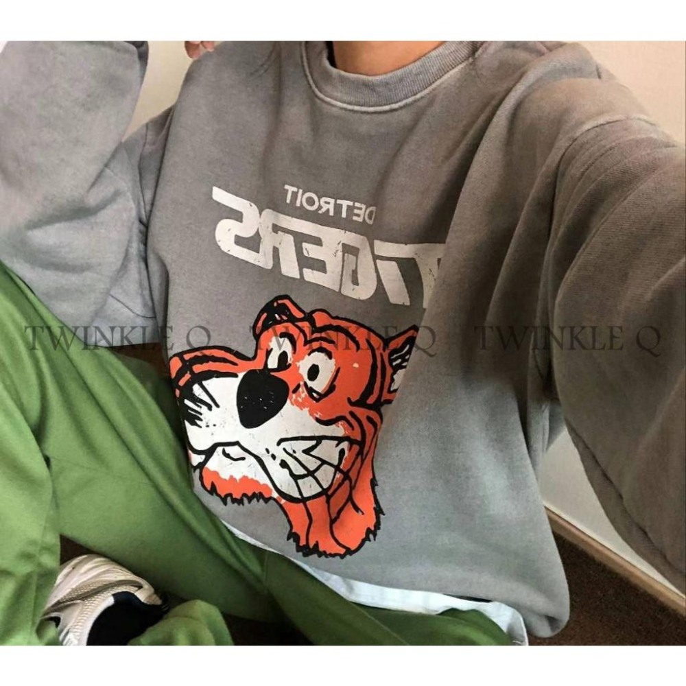 🎀 Twinkle Q 🎀-預購✈️正韓🇰🇷東大門 老虎 TIGERS 印花 水洗 大學Ｔ Ｔ恤 休閒 長袖 男女 中性-細節圖2
