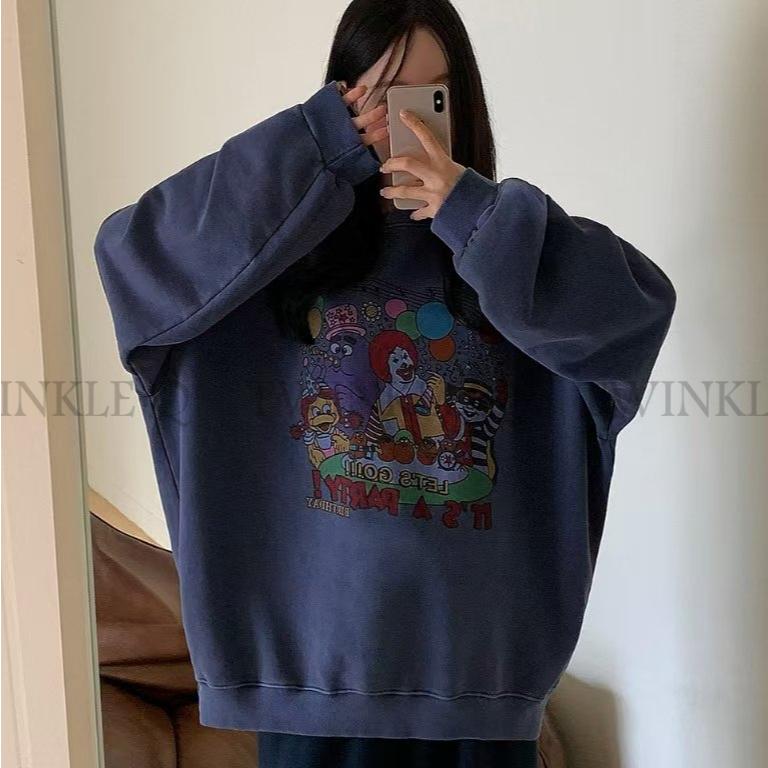 🎀TwinkleQ韓國代購BUY好物-預購✈️正韓🇰🇷 大學t 麥當當 派對 圖案印花 水洗t 寬鬆上衣 休閒 男女中性-細節圖6
