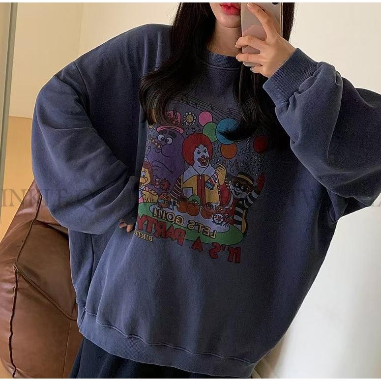 🎀TwinkleQ韓國代購BUY好物-預購✈️正韓🇰🇷 大學t 麥當當 派對 圖案印花 水洗t 寬鬆上衣 休閒 男女中性-細節圖7