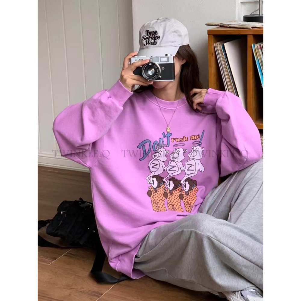 🎀TwinkleQ韓國代購BUY好物-預購✈️正韓🇰🇷 大學t 熊熊 卡通圖案 長袖t恤 水洗t 寬鬆 印花 大學踢-細節圖2