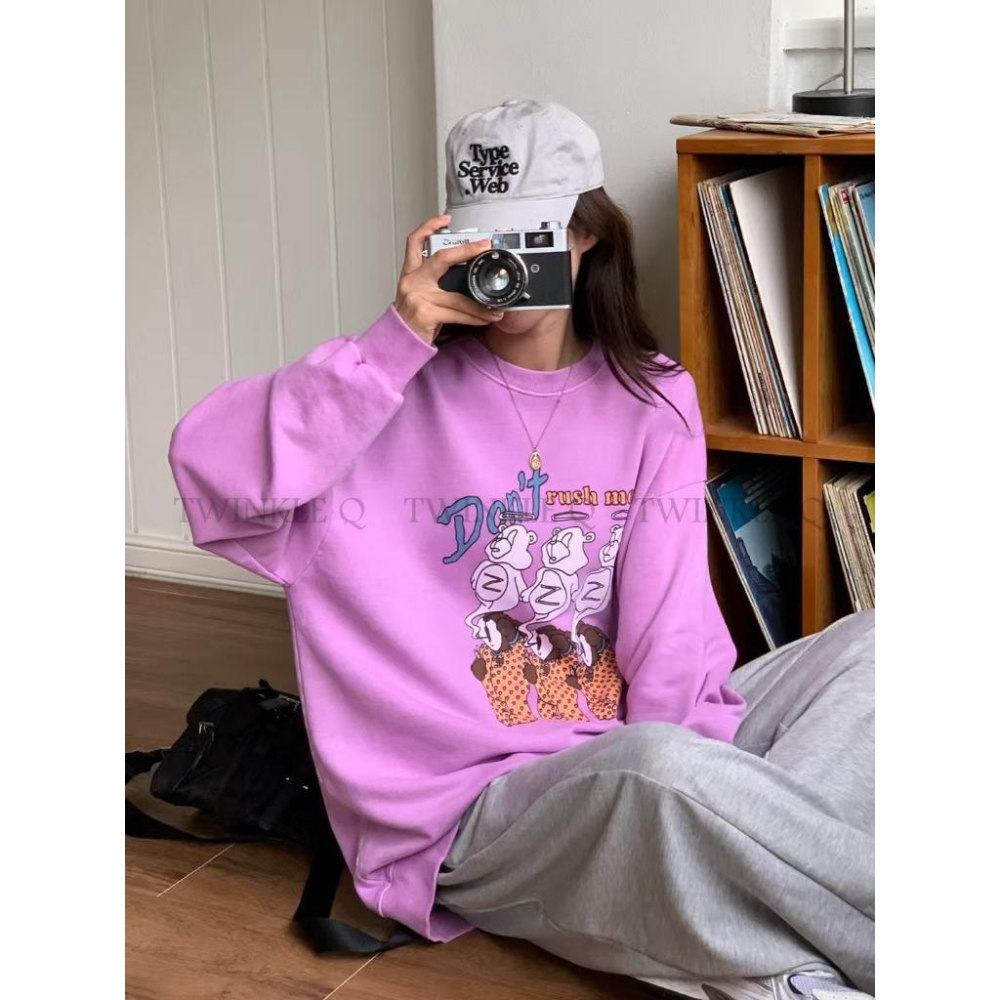 🎀TwinkleQ韓國代購BUY好物-預購✈️正韓🇰🇷 大學t 熊熊 卡通圖案 長袖t恤 水洗t 寬鬆 印花 大學踢-細節圖4