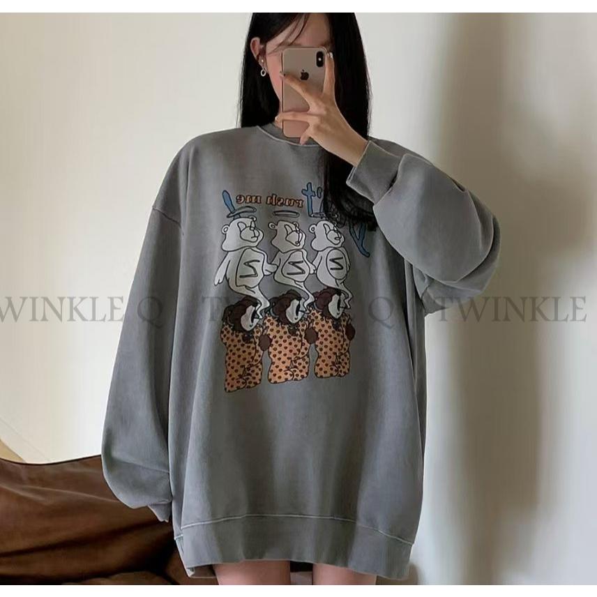 🎀TwinkleQ韓國代購BUY好物-預購✈️正韓🇰🇷 大學t 熊熊 卡通圖案 長袖t恤 水洗t 寬鬆 印花 大學踢-細節圖7