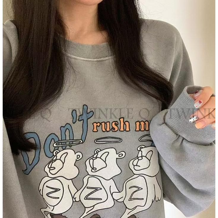 🎀TwinkleQ韓國代購BUY好物-預購✈️正韓🇰🇷 大學t 熊熊 卡通圖案 長袖t恤 水洗t 寬鬆 印花 大學踢-細節圖8