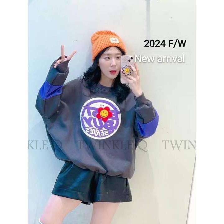 🎀 Twinkle Q韓國代購BUY好物-預購✈️正韓🇰🇷 大學t 笑臉 字母 撞色 拼接 刷毛 長袖t恤 上衣 大學踢-細節圖5