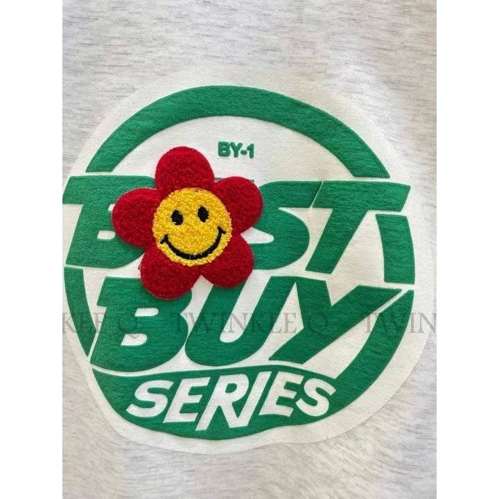 🎀 Twinkle Q韓國代購BUY好物-預購✈️正韓🇰🇷 大學t 笑臉 字母 撞色 拼接 刷毛 長袖t恤 上衣 大學踢-細節圖7