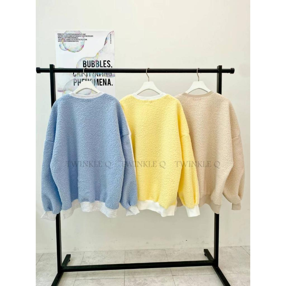 🎀 Twinkle Q韓國代購BUY好物-預購✈️正韓🇰🇷 大學t 圖案印花 異材質 刷毛 拼色 休閒上衣 長t 大學踢-細節圖9