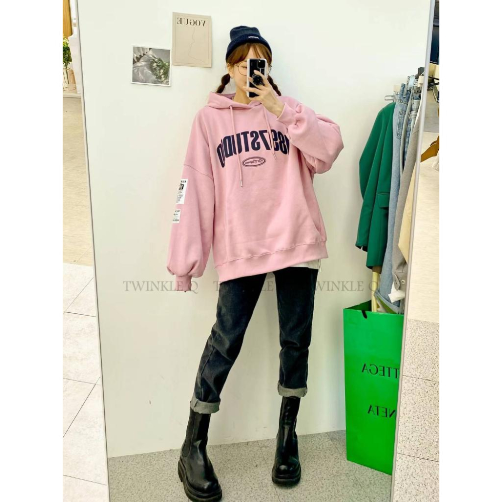 🎀 Twinkle Q韓國代購BUY好物-預購✈️正韓🇰🇷 連帽t恤 刷毛 印花 寬鬆t恤 連帽上衣 休閒上衣 帽t-細節圖5