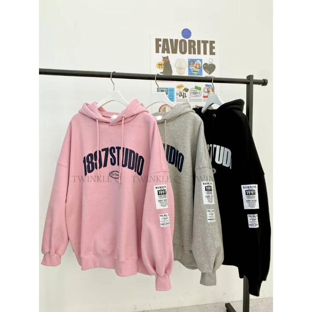 🎀 Twinkle Q韓國代購BUY好物-預購✈️正韓🇰🇷 連帽t恤 刷毛 印花 寬鬆t恤 連帽上衣 休閒上衣 帽t-細節圖9