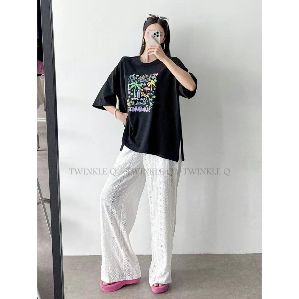 🎀TwinkleQ韓國代購BUY好物-預購✈️正韓🇰🇷 短袖t恤 彩色繪畫 海邊 圖案印花 休閒 寬鬆 短袖上衣 短t-細節圖3