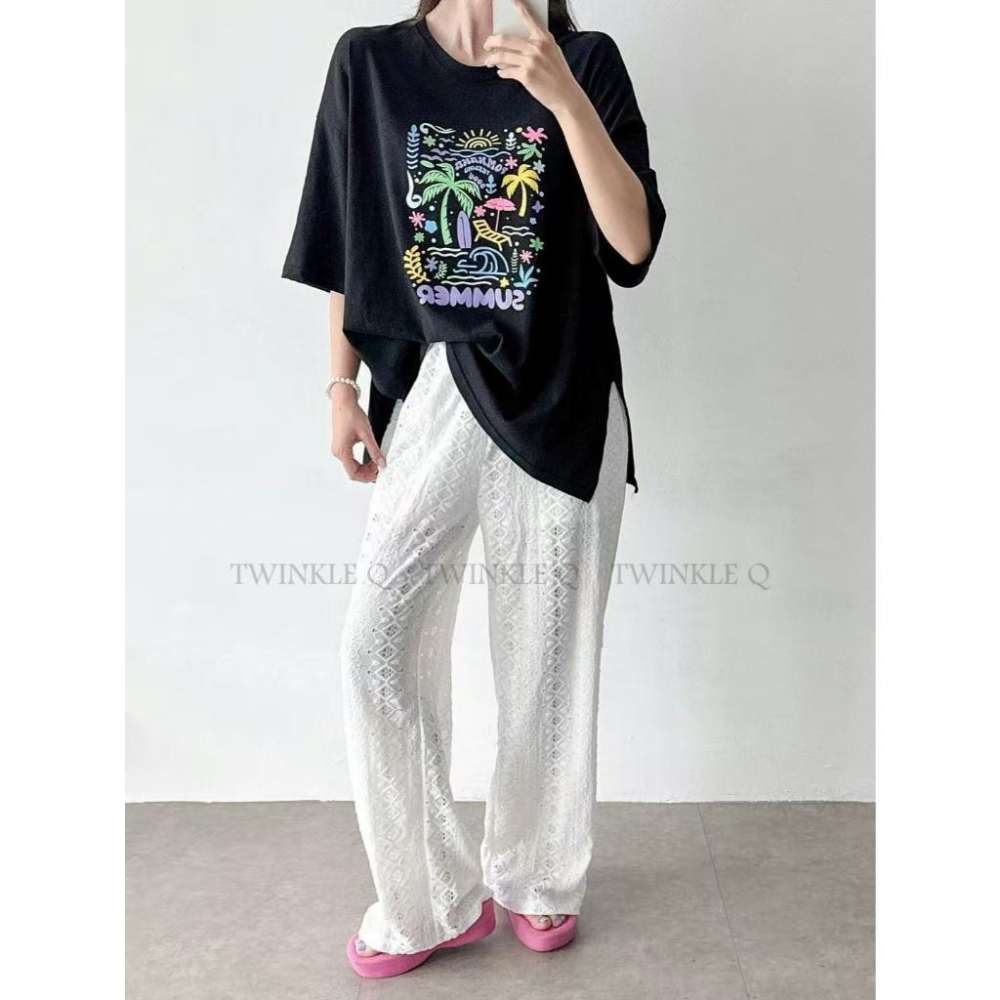 🎀TwinkleQ韓國代購BUY好物-預購✈️正韓🇰🇷 短袖t恤 彩色繪畫 海邊 圖案印花 休閒 寬鬆 短袖上衣 短t-細節圖4