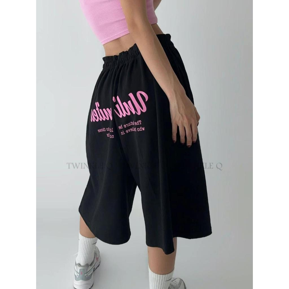 🎀TwinkleQ韓國代購BUY好物-預購✈️正韓🇰🇷 休閒短褲 字母 鬆緊 寬鬆 運動 短褲-細節圖3