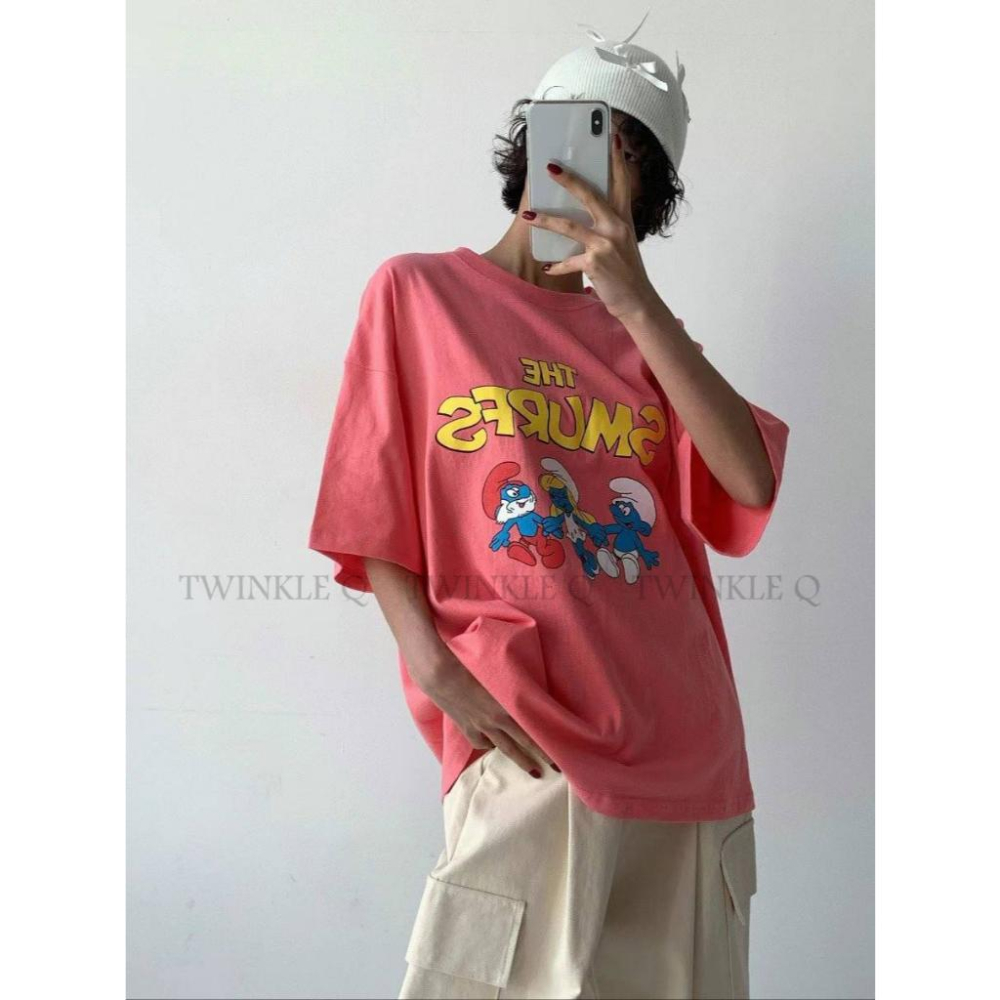 🎀 Twinkle Q韓國代購BUY好物-預購✈️正韓🇰🇷 短袖t恤 藍色小精靈 寬鬆上衣 印花 短袖上衣 韓國t恤-細節圖2