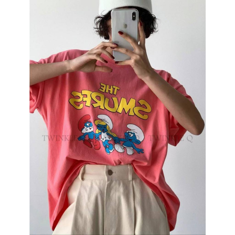 🎀 Twinkle Q韓國代購BUY好物-預購✈️正韓🇰🇷 短袖t恤 藍色小精靈 寬鬆上衣 印花 短袖上衣 韓國t恤-細節圖3