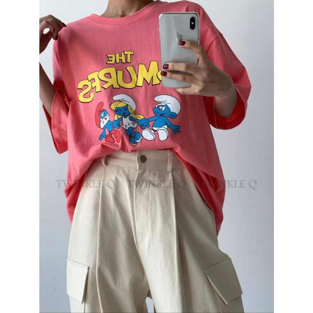 🎀 Twinkle Q韓國代購BUY好物-預購✈️正韓🇰🇷 短袖t恤 藍色小精靈 寬鬆上衣 印花 短袖上衣 韓國t恤-細節圖6