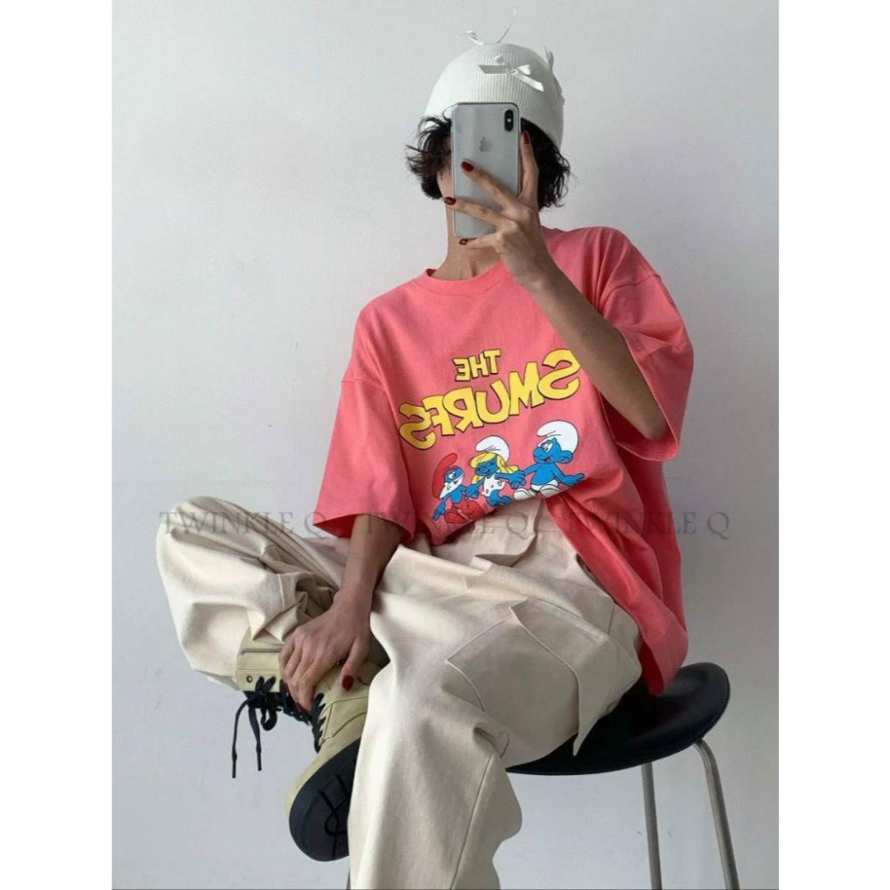 🎀 Twinkle Q韓國代購BUY好物-預購✈️正韓🇰🇷 短袖t恤 藍色小精靈 寬鬆上衣 印花 短袖上衣 韓國t恤-細節圖7