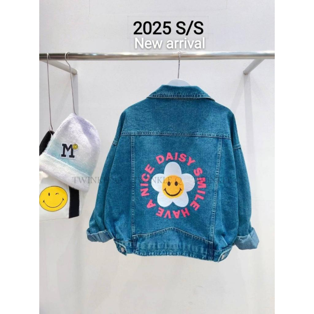 🎀 Twinkle Q韓國代購BUY好物-預購✈️正韓🇰🇷 牛仔外套 春款 笑臉 花朵 口袋 休閒外套 外套-細節圖6
