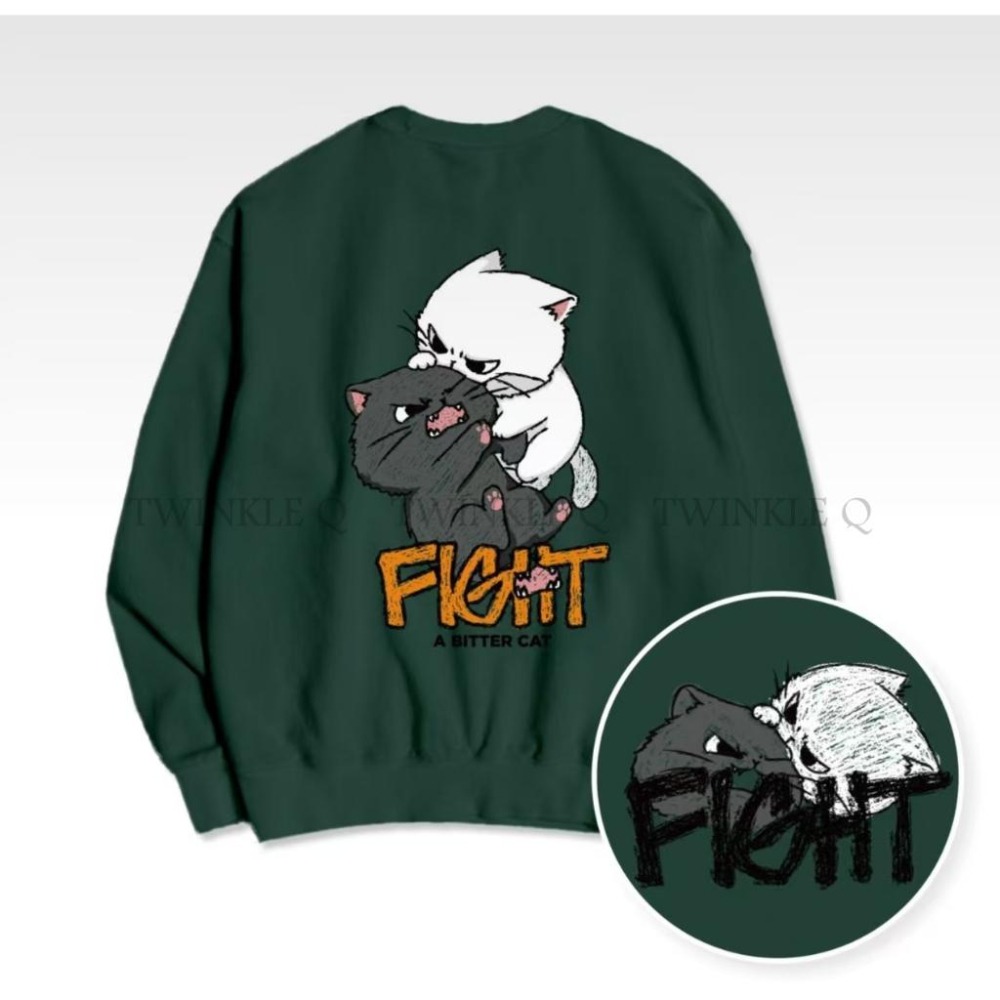 🎀TwinkleQ韓國代購-預購✈️東大門🔥南大門正韓 大學t 男女中性 貓咪吵架 圖案印花 長袖上衣 長t 大學踢-細節圖2