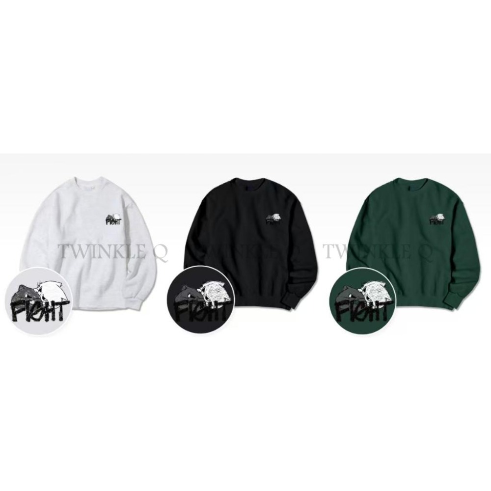 🎀TwinkleQ韓國代購-預購✈️東大門🔥南大門正韓 大學t 男女中性 貓咪吵架 圖案印花 長袖上衣 長t 大學踢-細節圖4