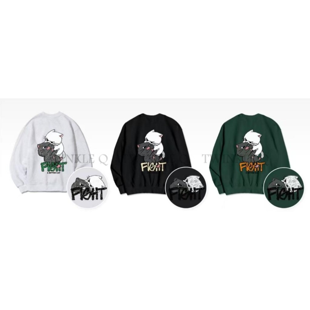 🎀TwinkleQ韓國代購-預購✈️東大門🔥南大門正韓 大學t 男女中性 貓咪吵架 圖案印花 長袖上衣 長t 大學踢-細節圖5