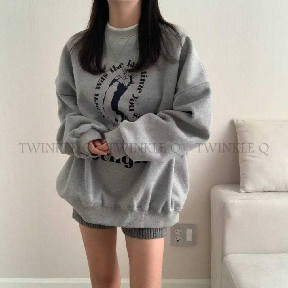 🎀TwinkleQ韓國代購-預購✈️東大門🔥南大門正韓 大學t 貓咪 字母印花 拉絨 韓國t恤 休閒上衣 長t 大學踢-細節圖8