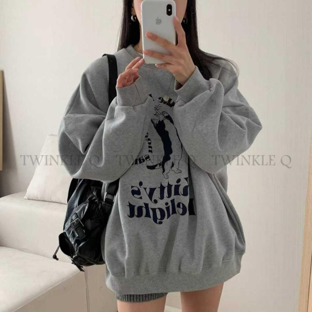 🎀TwinkleQ韓國代購-預購✈️東大門🔥南大門正韓 大學t 貓咪 字母印花 拉絨 韓國t恤 休閒上衣 長t 大學踢-細節圖9