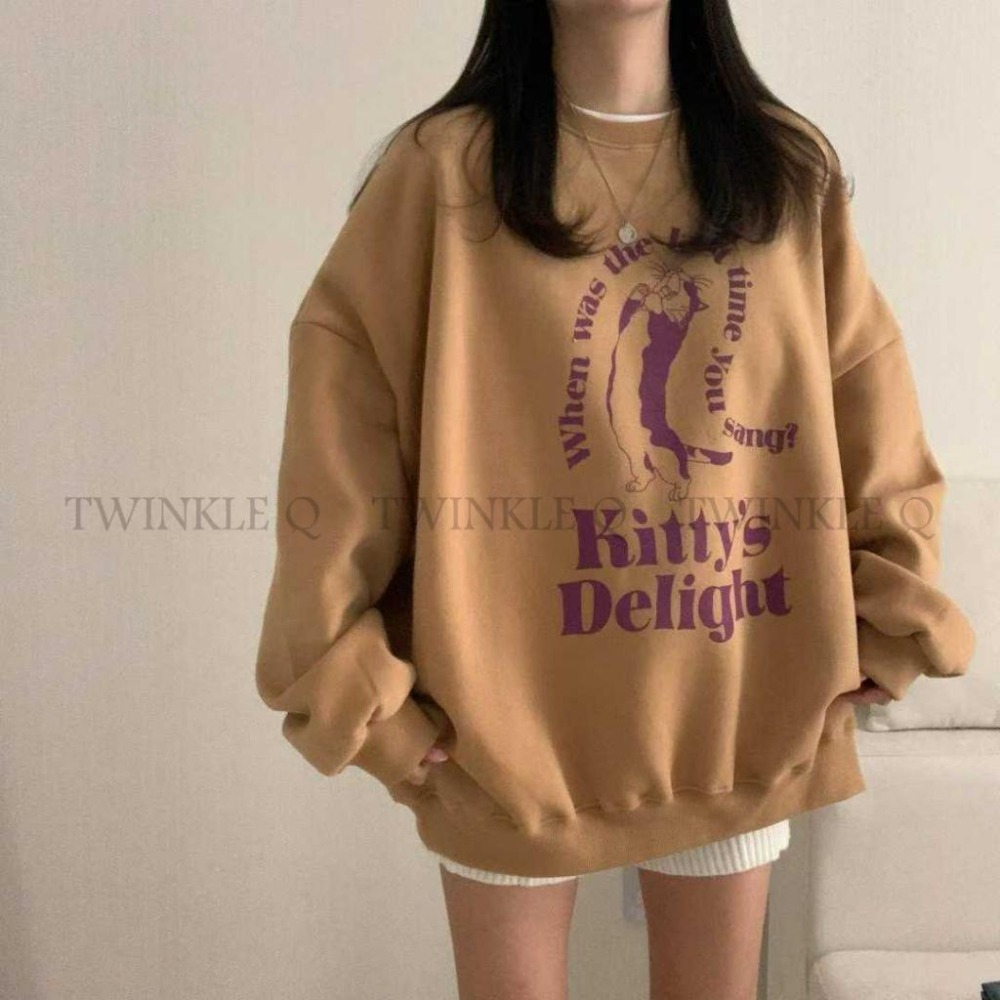 🎀TwinkleQ韓國代購-預購✈️東大門🔥南大門正韓 大學t 貓咪 字母印花 拉絨 韓國t恤 休閒上衣 長t 大學踢-細節圖10