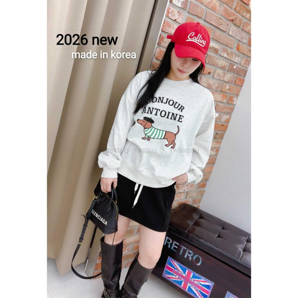 🎀TwinkleQ韓國代購BUY好物-預購✈️正韓🇰🇷 大學t 狗狗 字母印花 長袖上衣 長t 休閒上衣 大學踢-細節圖3