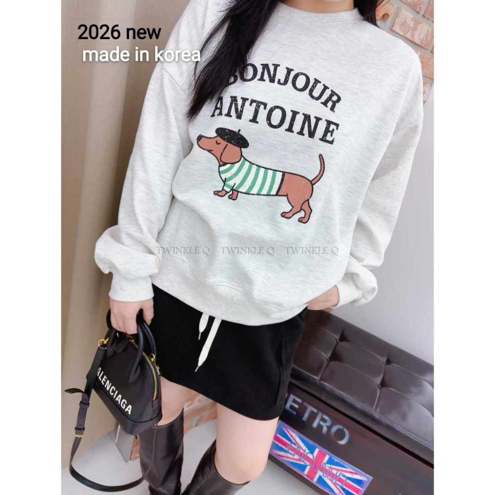 🎀TwinkleQ韓國代購BUY好物-預購✈️正韓🇰🇷 大學t 狗狗 字母印花 長袖上衣 長t 休閒上衣 大學踢-細節圖4