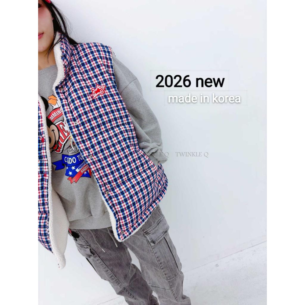 🎀TwinkleQ韓國代購BUY好物-預購✈️正韓🇰🇷 休閒背心外套 絨毛 格子背心 口袋 兩面都可穿 背心-細節圖2