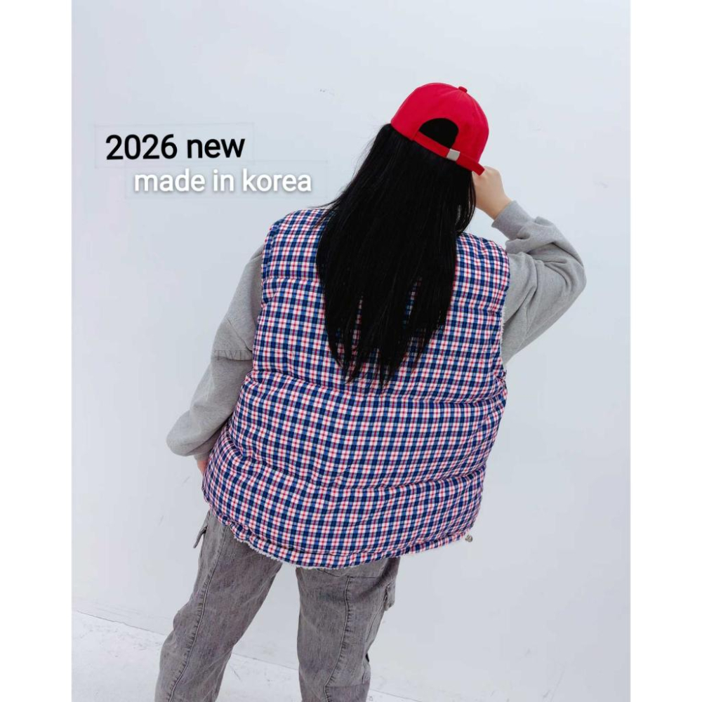 🎀TwinkleQ韓國代購BUY好物-預購✈️正韓🇰🇷 休閒背心外套 絨毛 格子背心 口袋 兩面都可穿 背心-細節圖3