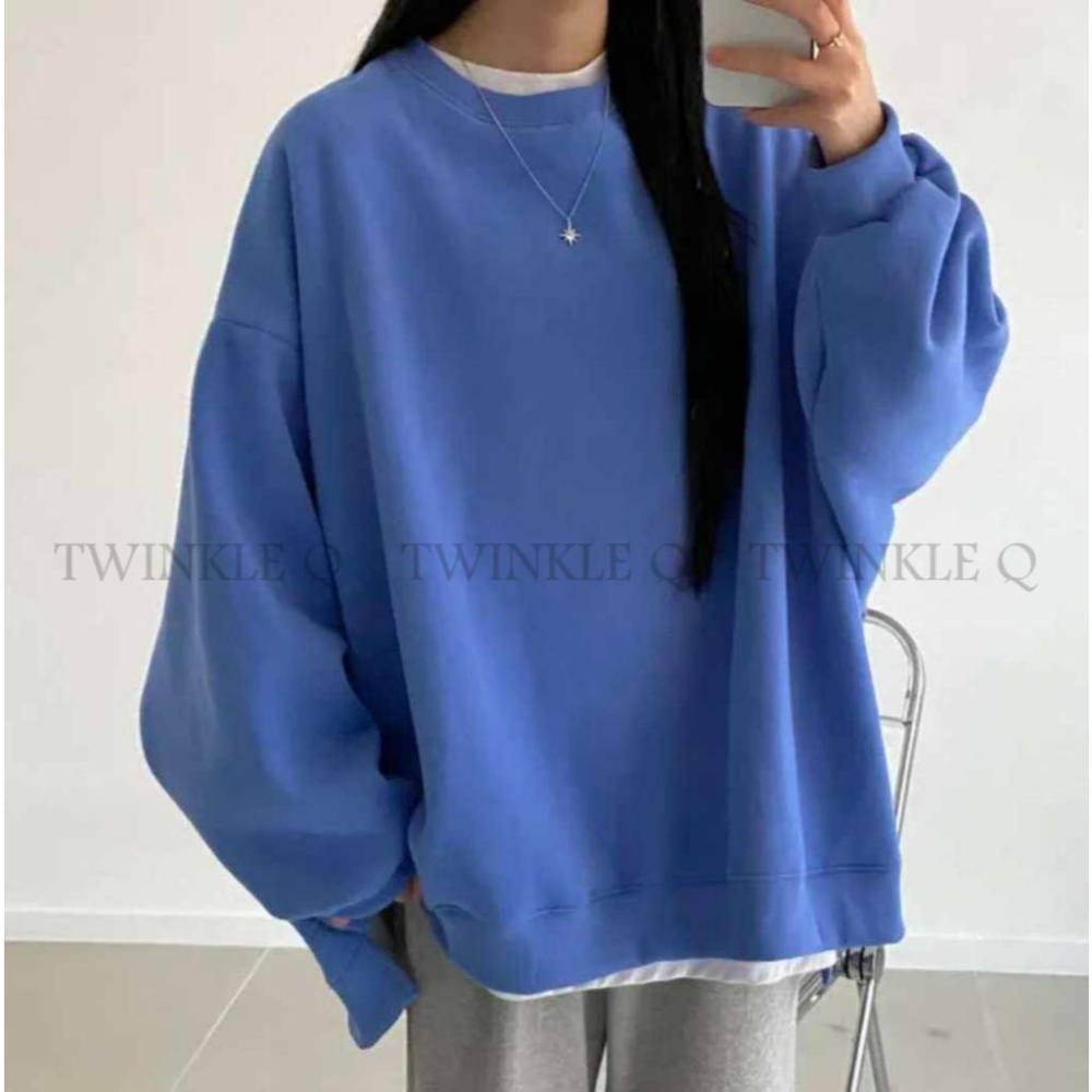 🎀TwinkleQ韓國代購BUY好物-預購✈️正韓🇰🇷 大學t 素色 百搭 加絨加厚 寬鬆版型 長袖t恤 大學踢-細節圖2