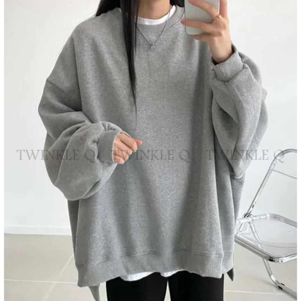 🎀TwinkleQ韓國代購BUY好物-預購✈️正韓🇰🇷 大學t 素色 百搭 加絨加厚 寬鬆版型 長袖t恤 大學踢-細節圖3