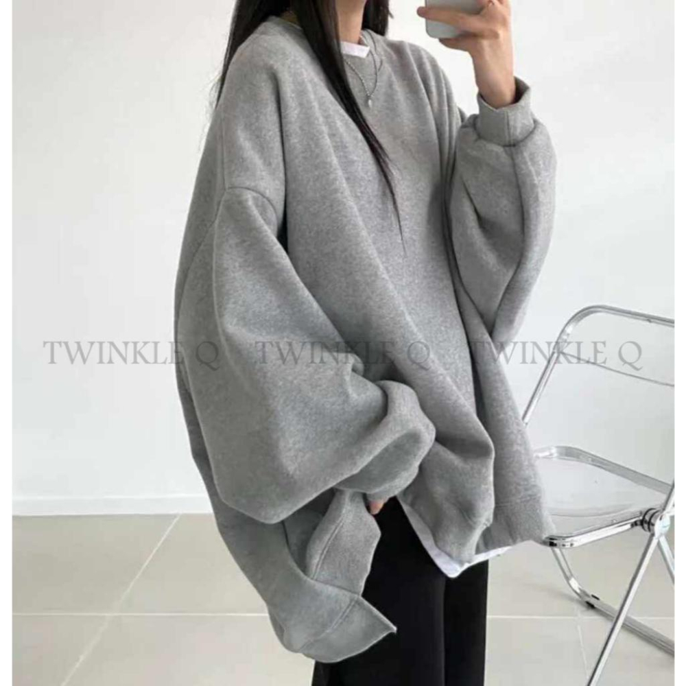 🎀TwinkleQ韓國代購BUY好物-預購✈️正韓🇰🇷 大學t 素色 百搭 加絨加厚 寬鬆版型 長袖t恤 大學踢-細節圖4