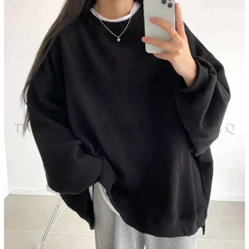 🎀TwinkleQ韓國代購BUY好物-預購✈️正韓🇰🇷 大學t 素色 百搭 加絨加厚 寬鬆版型 長袖t恤 大學踢-細節圖5