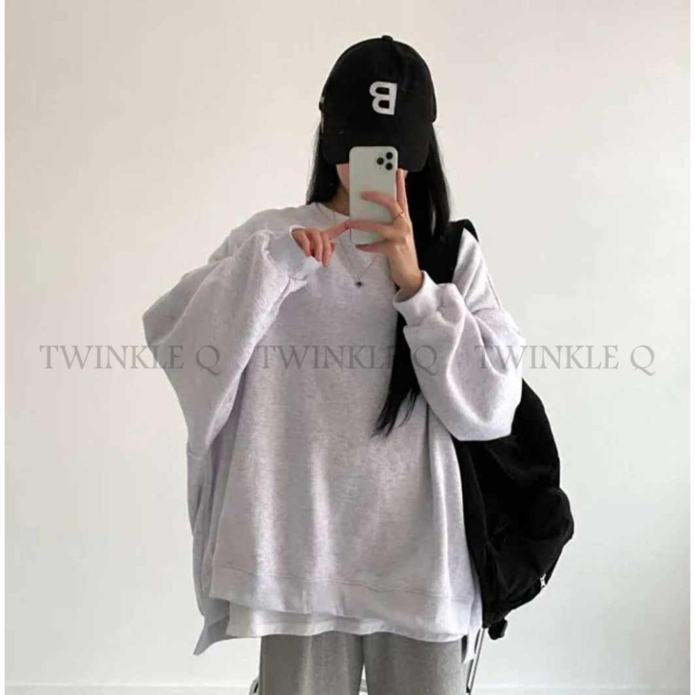 🎀TwinkleQ韓國代購BUY好物-預購✈️正韓🇰🇷 大學t 素色 百搭 加絨加厚 寬鬆版型 長袖t恤 大學踢-細節圖7