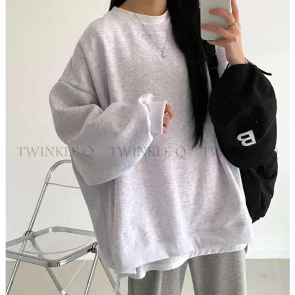 🎀TwinkleQ韓國代購BUY好物-預購✈️正韓🇰🇷 大學t 素色 百搭 加絨加厚 寬鬆版型 長袖t恤 大學踢-細節圖8